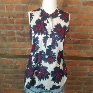 J. Crew White Navy Red Floral Sequins Size 0 Women